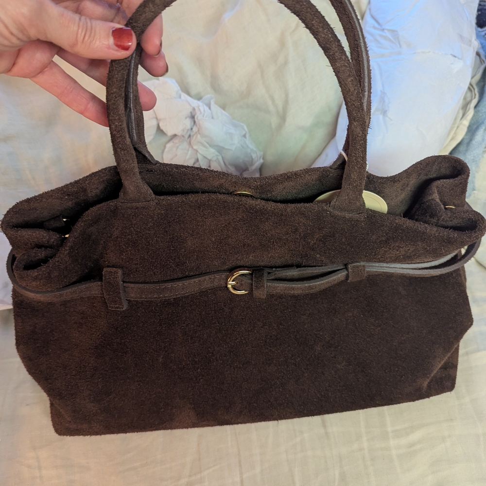 Sophisticated Chocolate Suede Satchel - Picture 10 of 13
